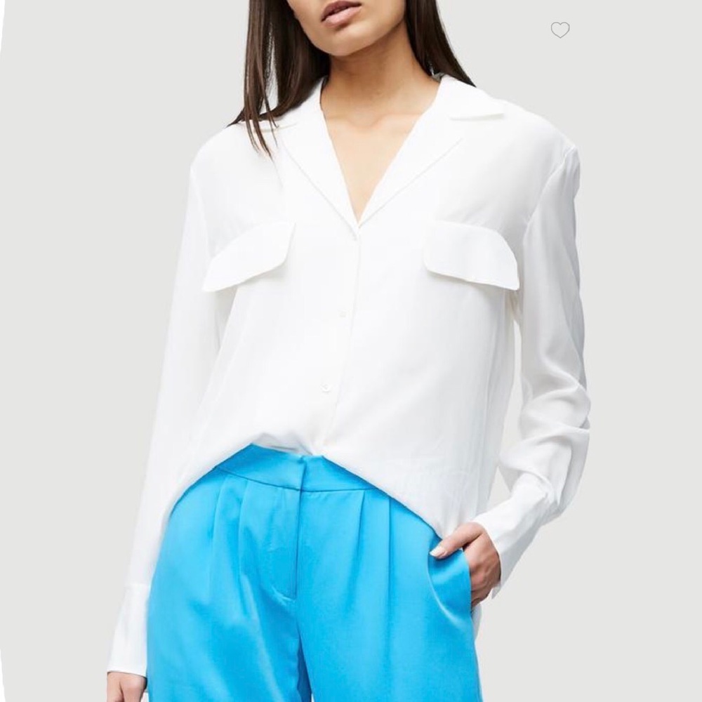 Frame Pocket Silk Long Sleeve Button Down Blouse